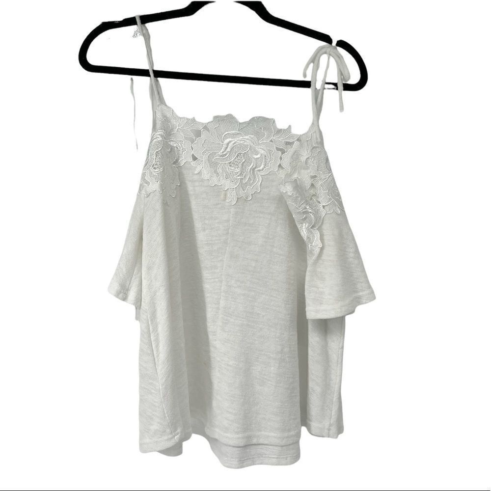 Miss Love White Knit Embroidered Detail Cold Shoulder Top Womens M